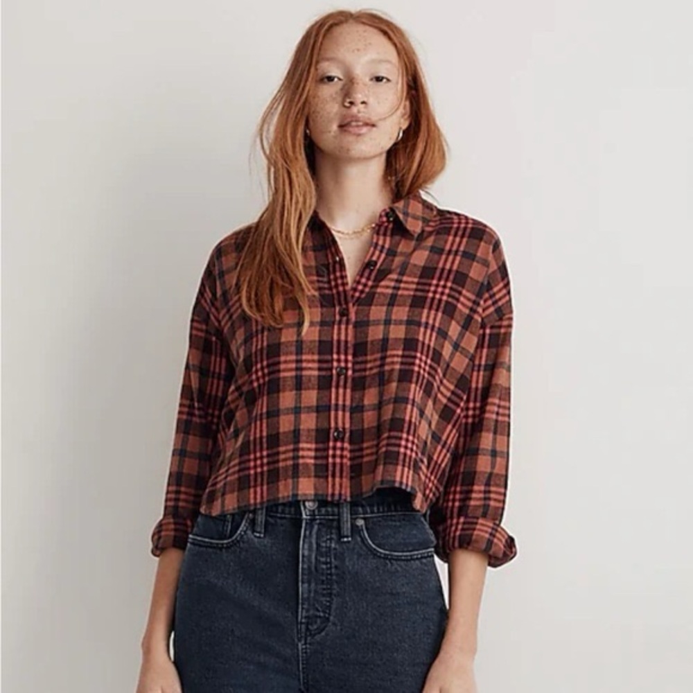 Madewell Red and Black Plaid Button-Down Shirt